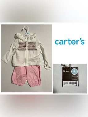 🆕CARTER’S - 6M - NWT - INFANT GIRLS 3PC FAIRISLE KNIT VEST SET